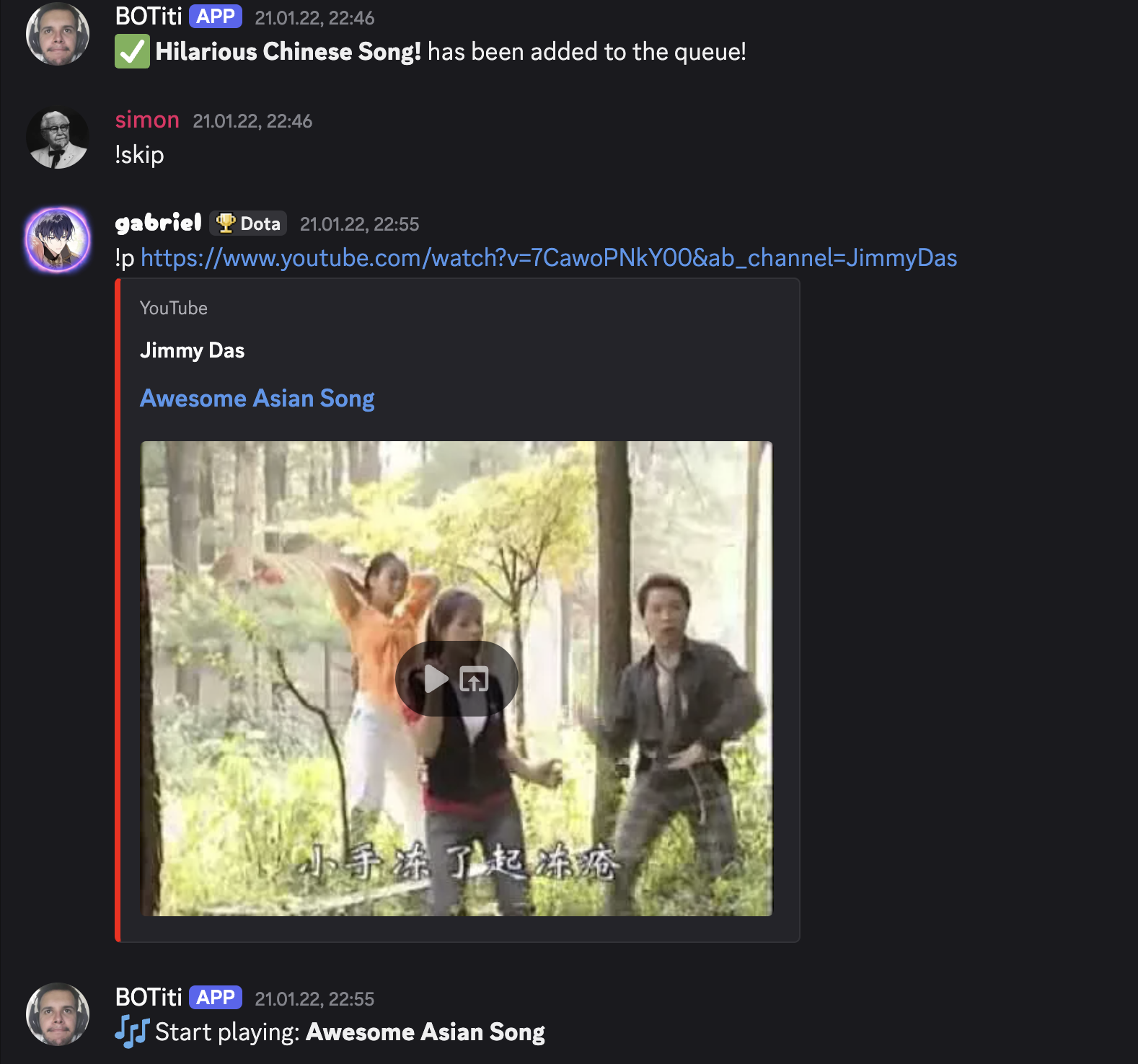 Screenshot of BOTiti in action on Discord